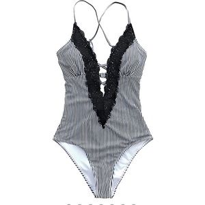 Cupshe Lace Striped Swimsuit NWT